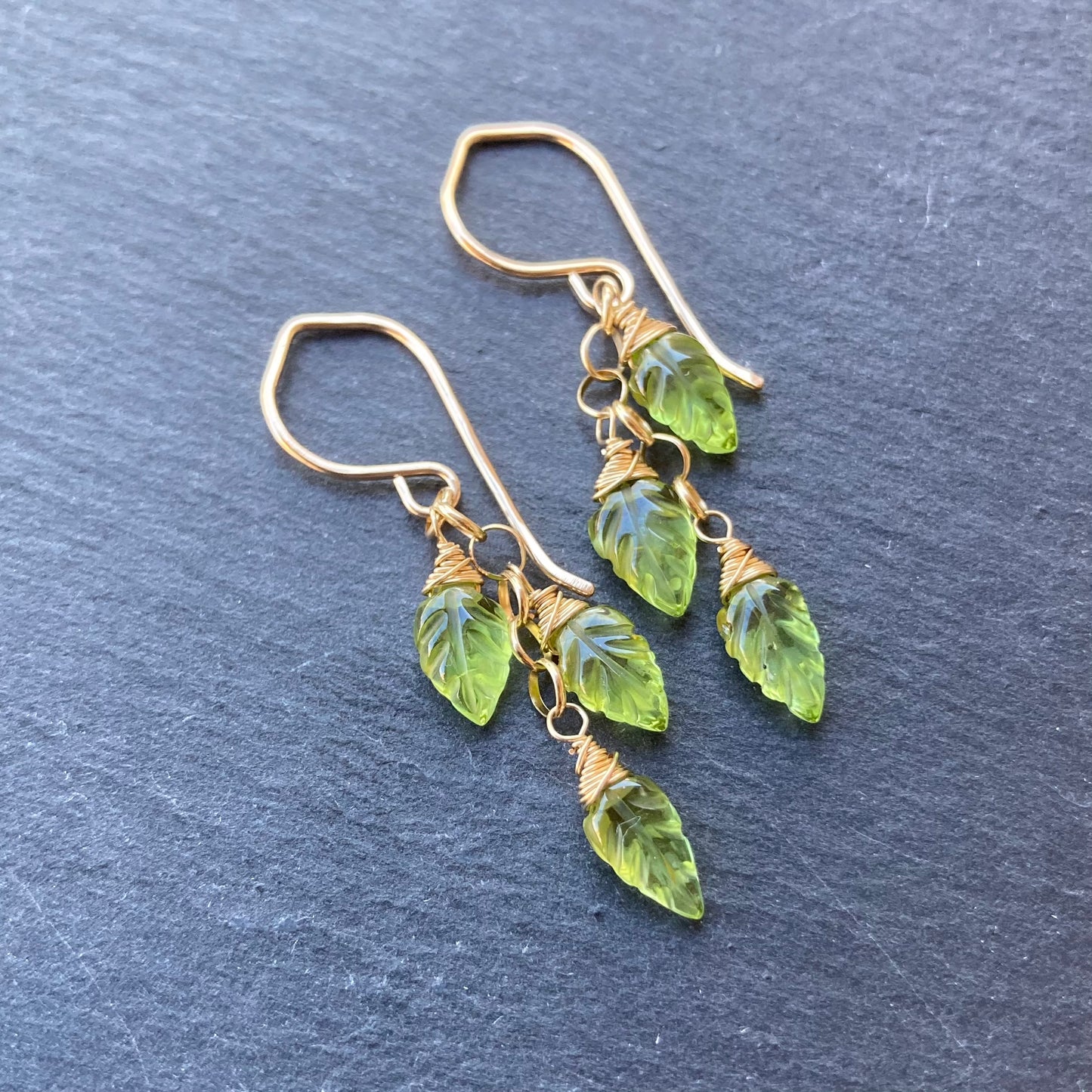 Peridot & Gold Spring Leaf Cascade Earring