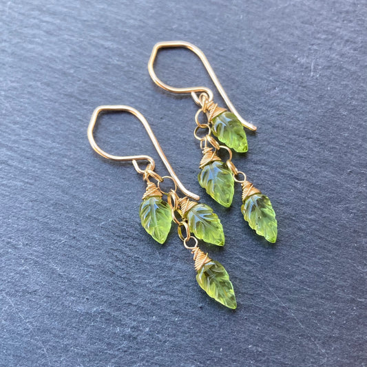 Peridot & Gold Spring Leaf Cascade Earring