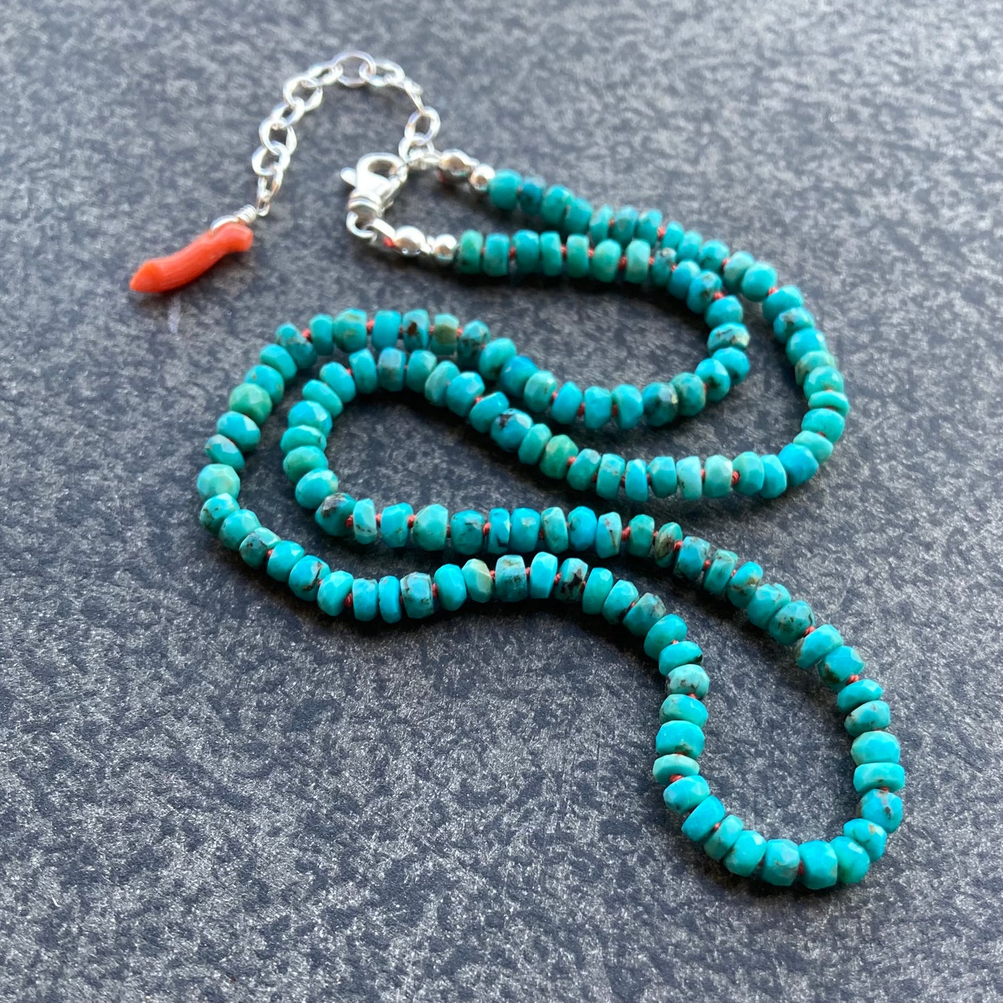 Arizona Turquoise Hand Knotted Coral Silk Necklace