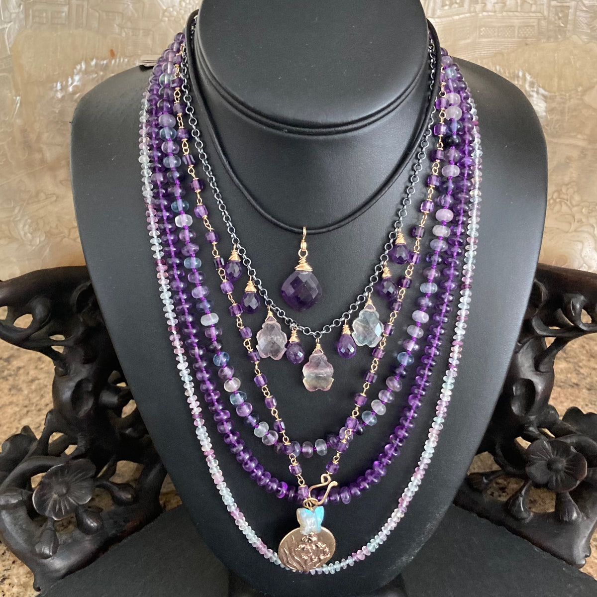 Amethyst & Gold Leather Choker