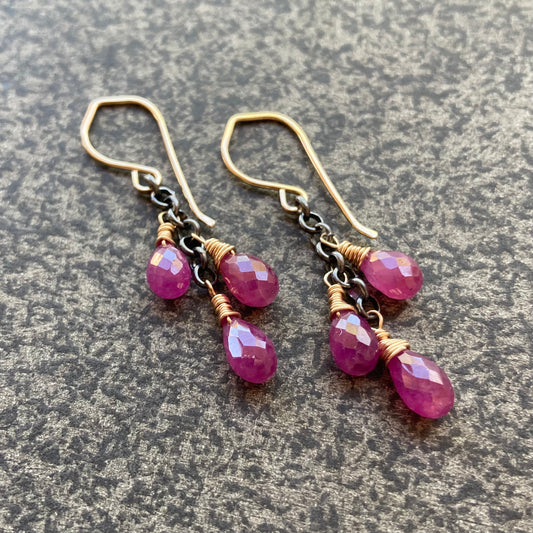 Natural Ruby & Mixed Metal Cascade Earrings