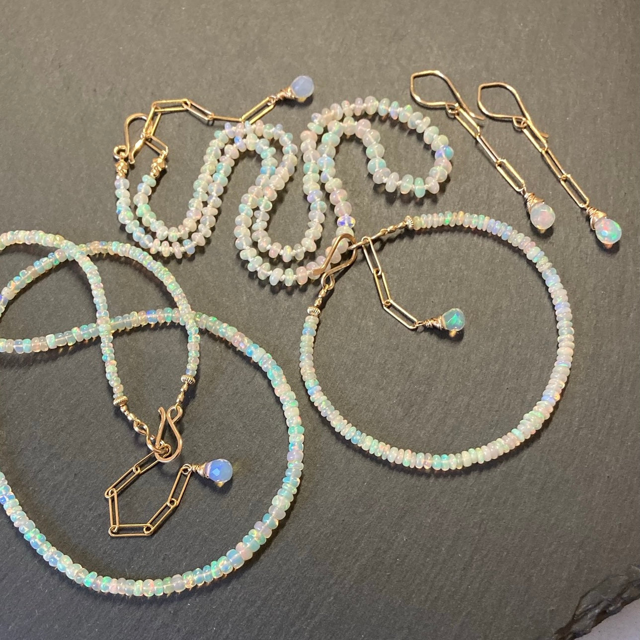 Ethiopian Opal & Gold Long Drop Earrings