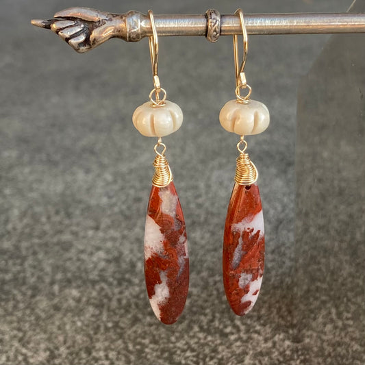 Red River Jasper, Fossil Jasper & Gold Earrings