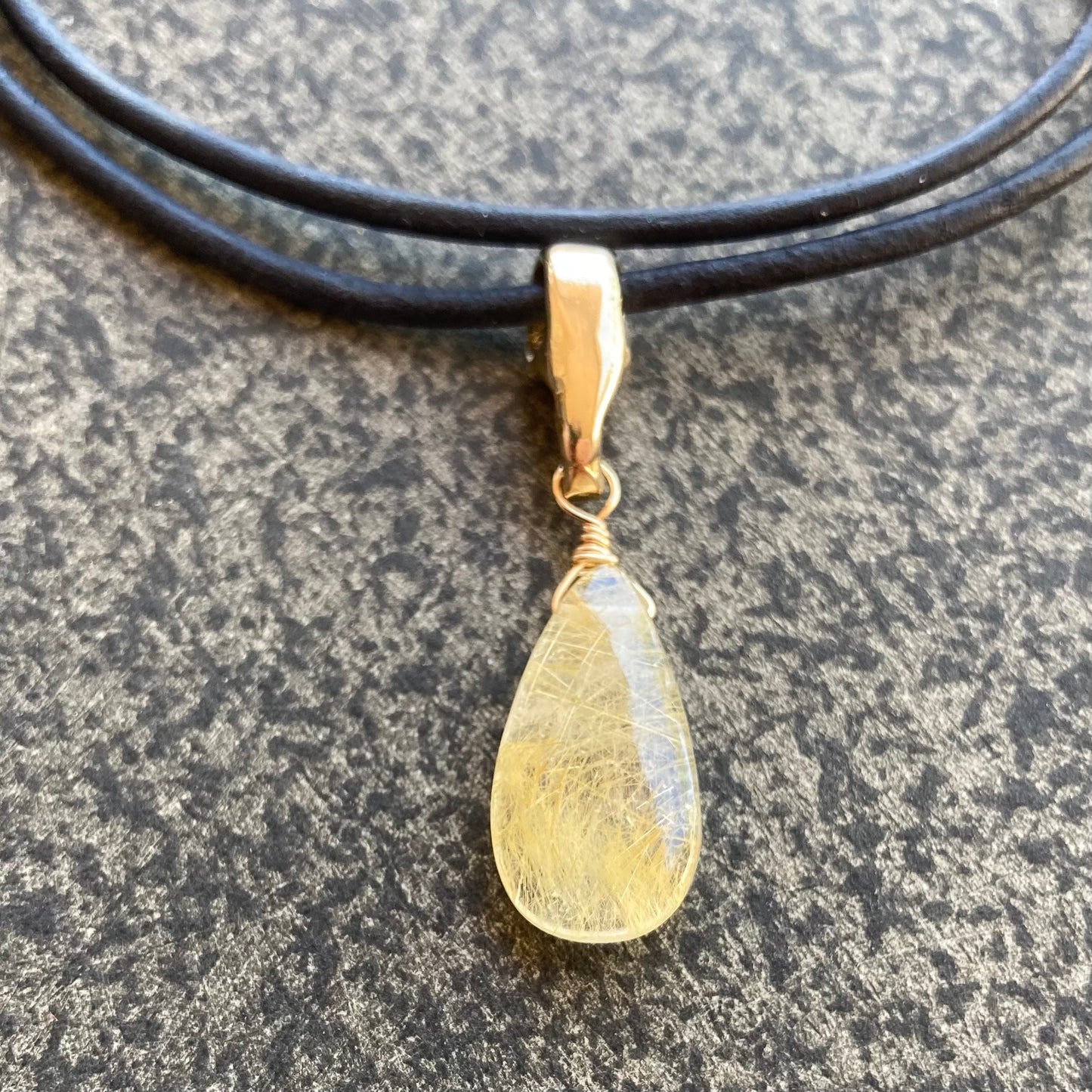 Golden Rutilated Quartz & Bronze Leather Choker
