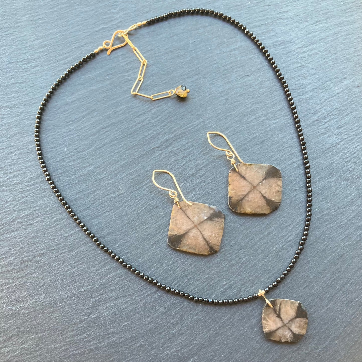 Black Tourmaline & Gold Chiastolite Pendant Necklace