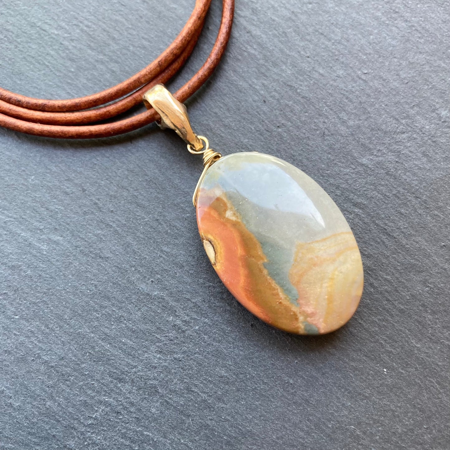 Polychrome Jasper & Bronze Leather Choker