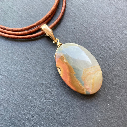 Polychrome Jasper & Bronze Leather Choker