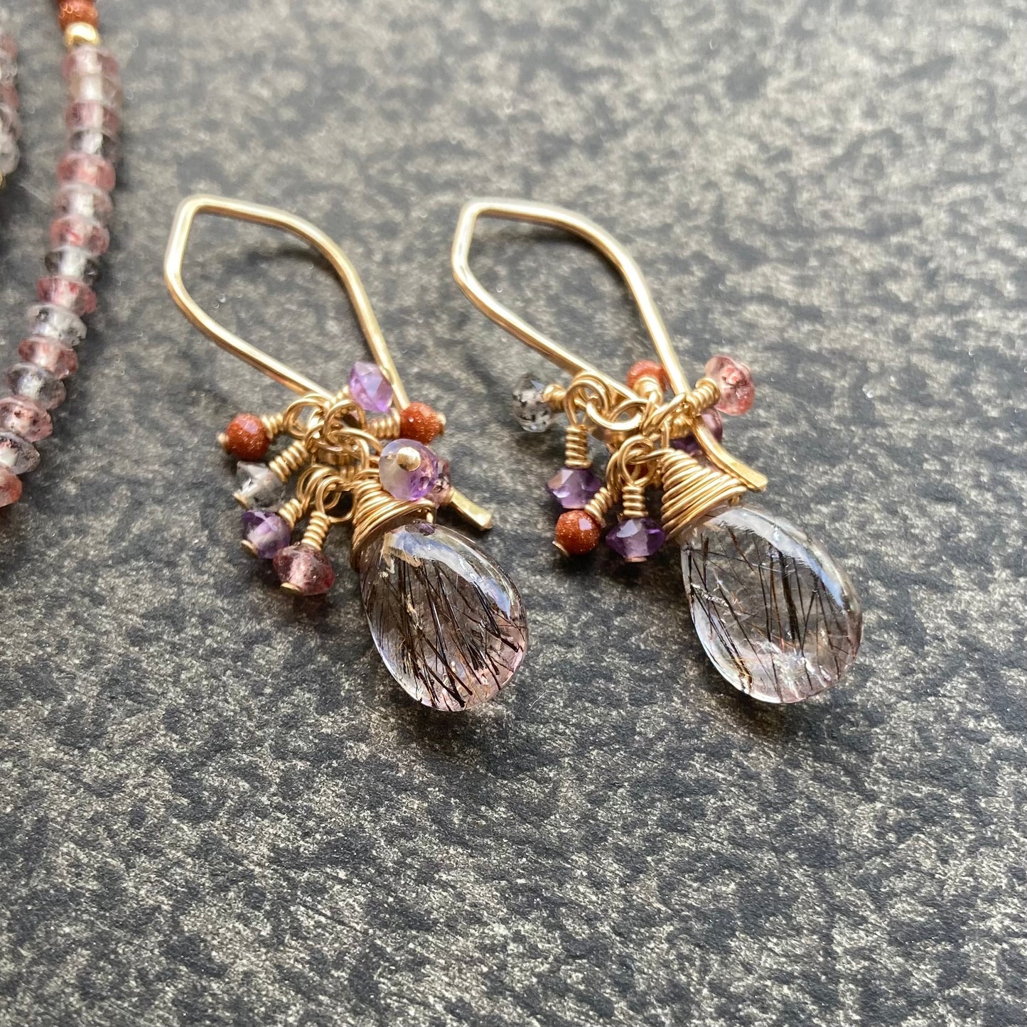 Cacoxenite & Gold Cluster Earrings