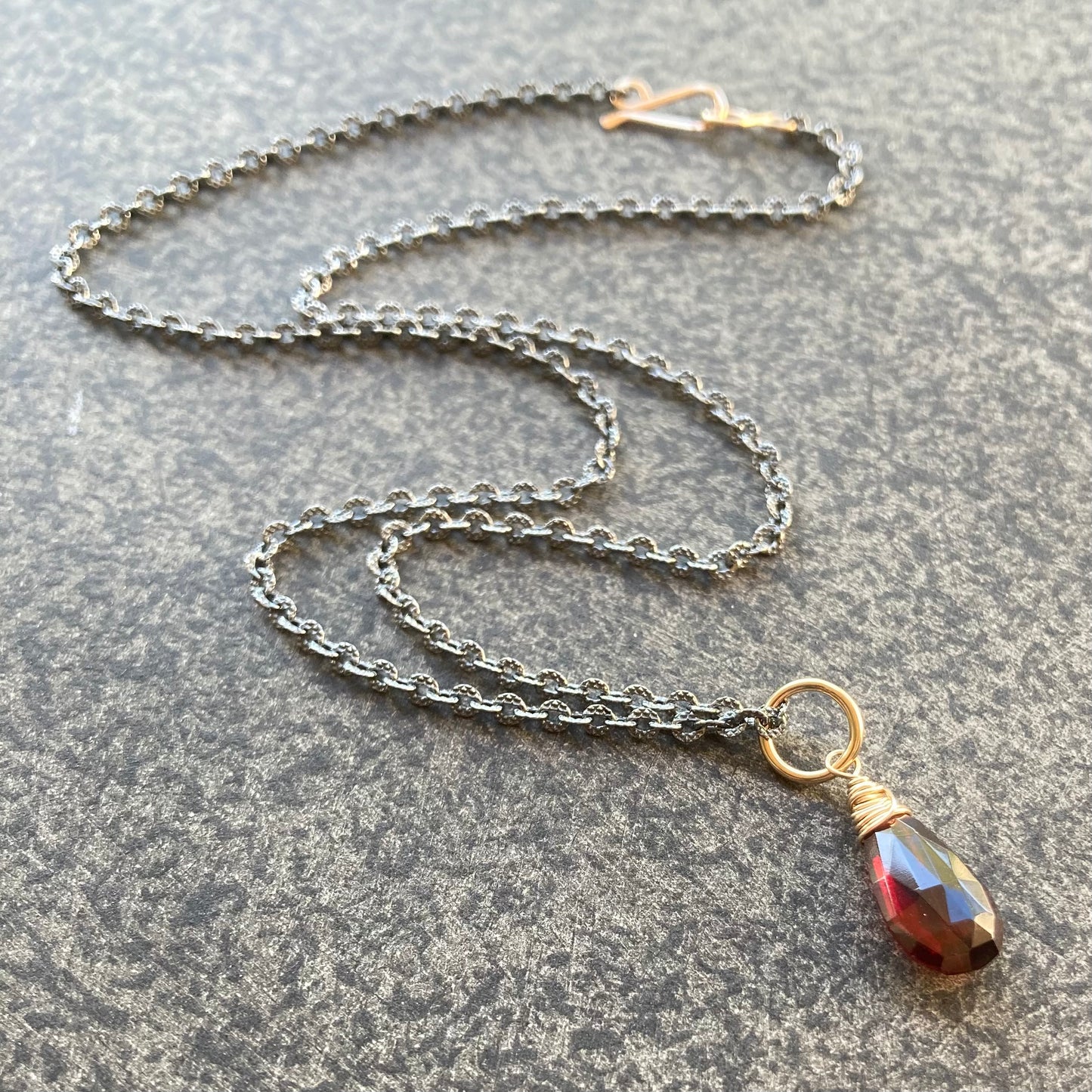 Mozambique Garnet & Mixed Metal Pendant Necklace