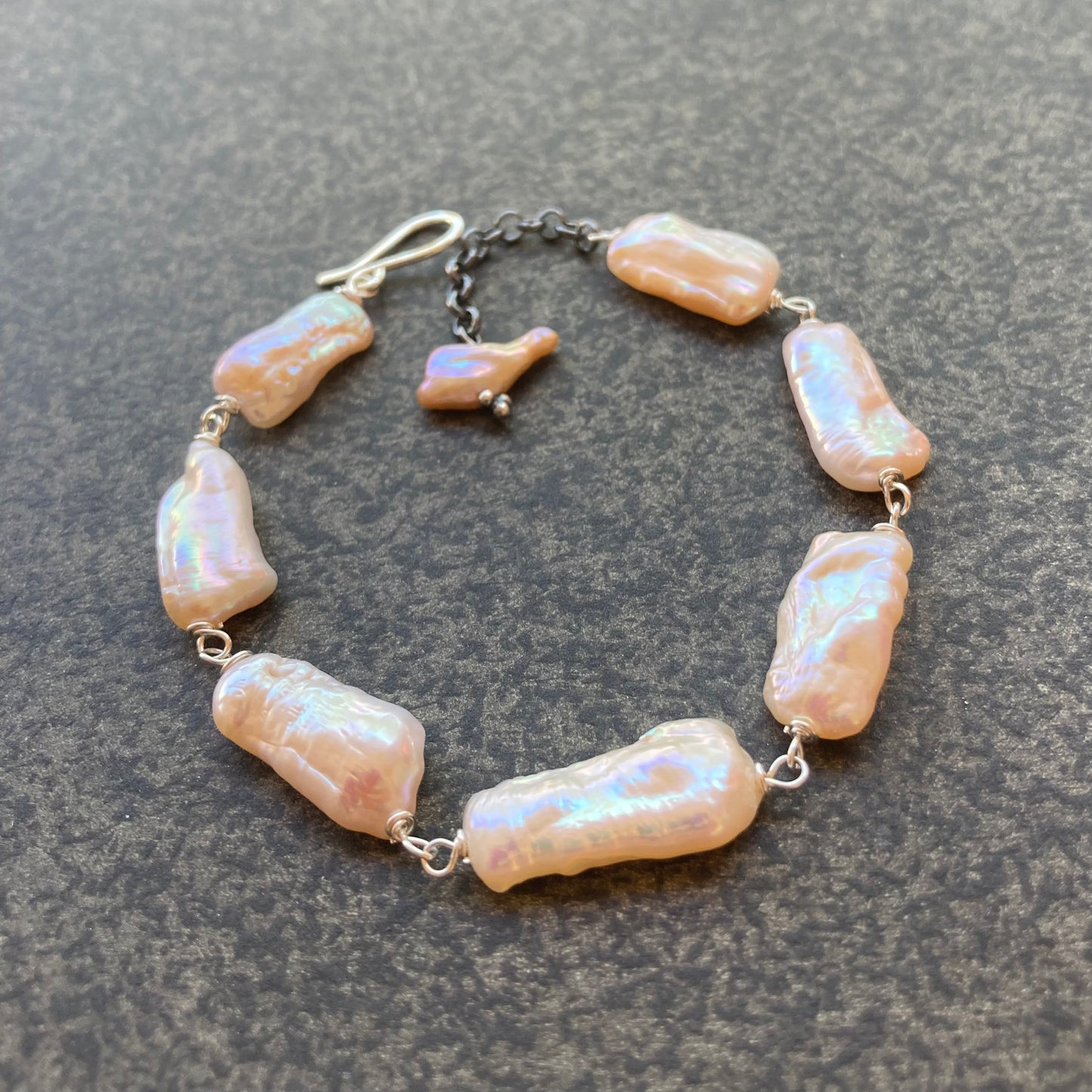 Pink Biwa Pearl & Sterling Silver Bracelet