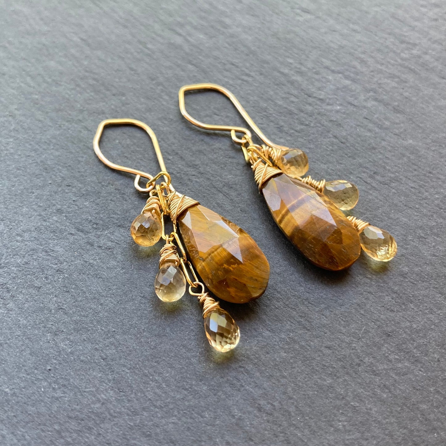 Tiger’s Eye, Citrine & Gold Cascade Earrings