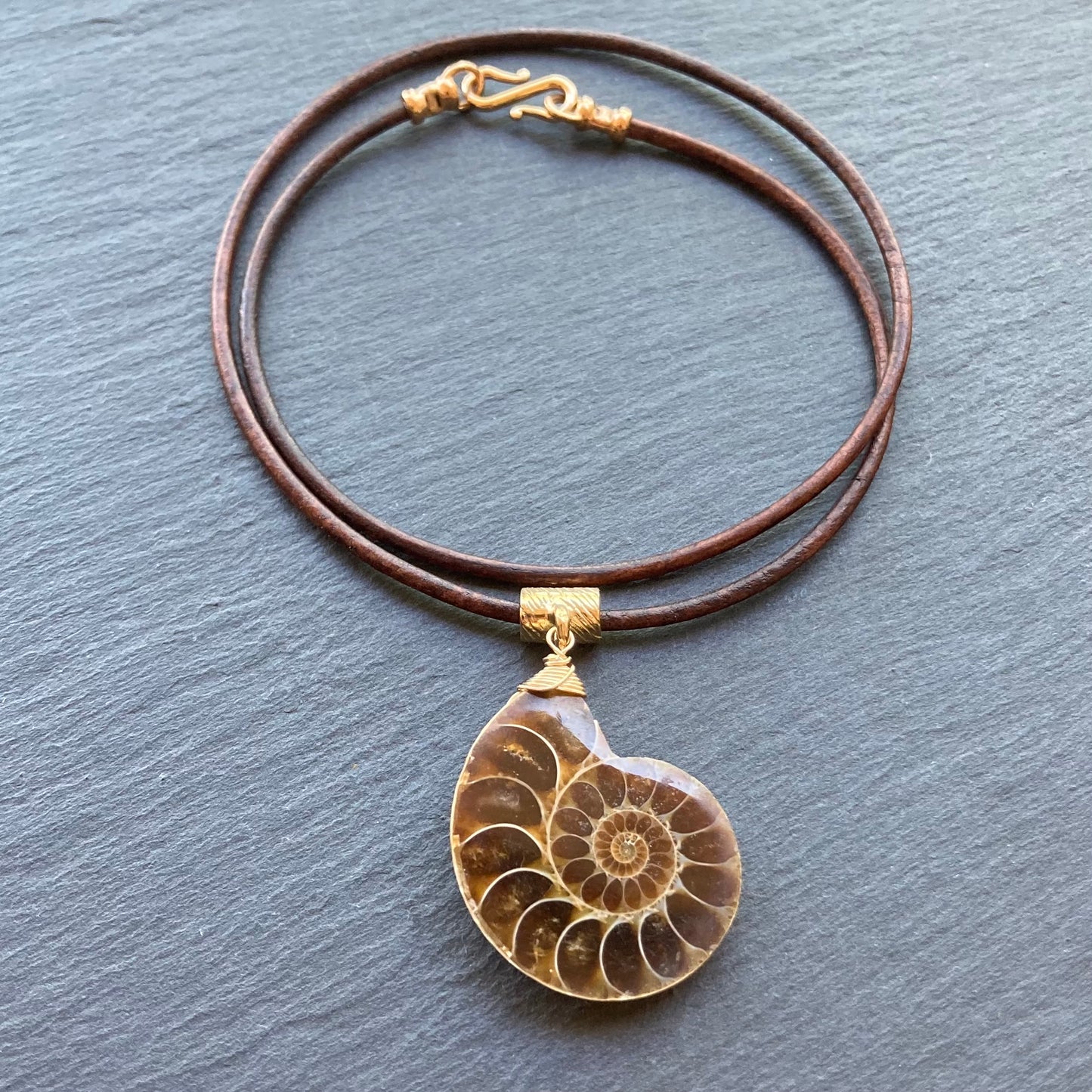 Natural Ammonite & Bronze Leather Choker
