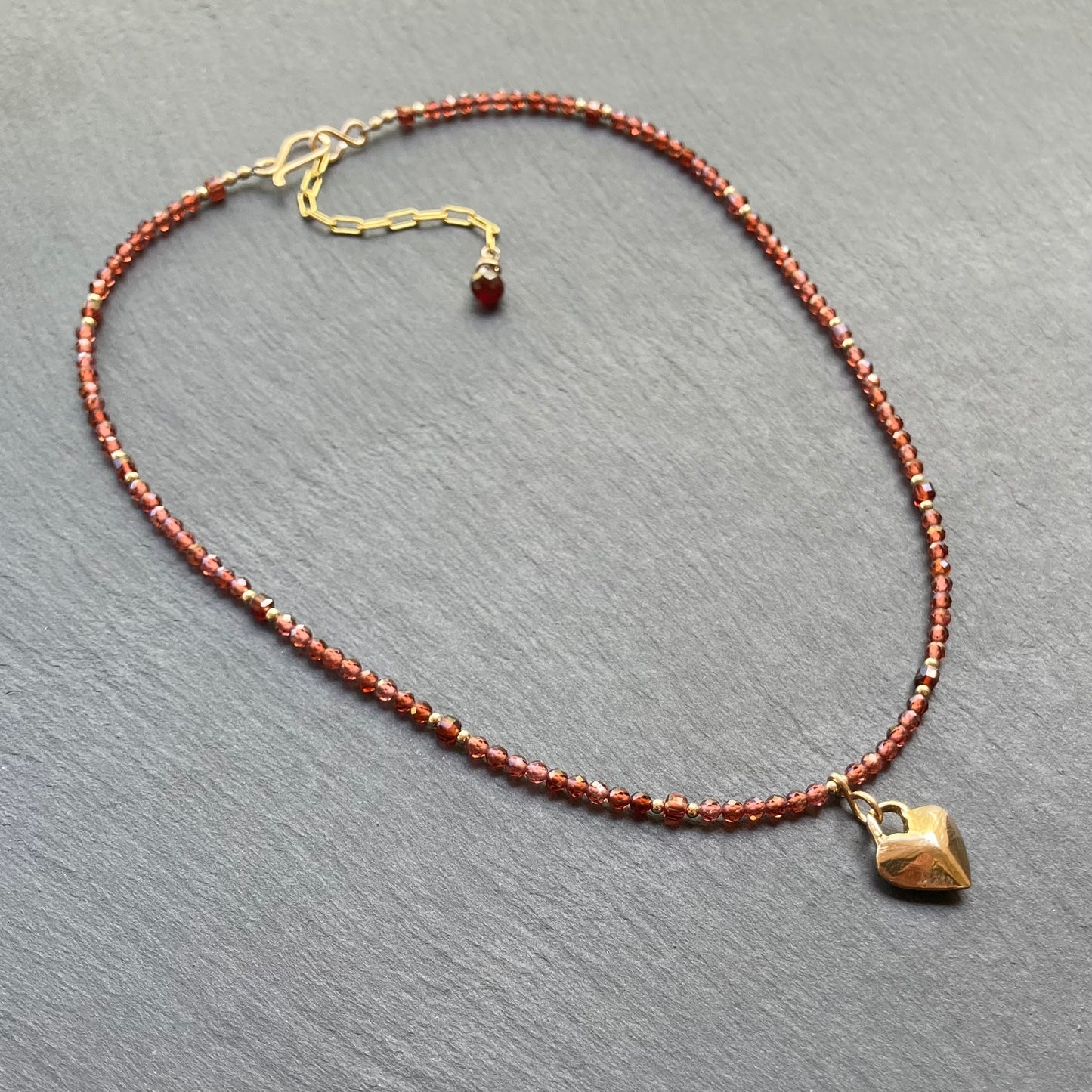 Malaya Garnet, Gold & Bronze Heart Pendant Choker