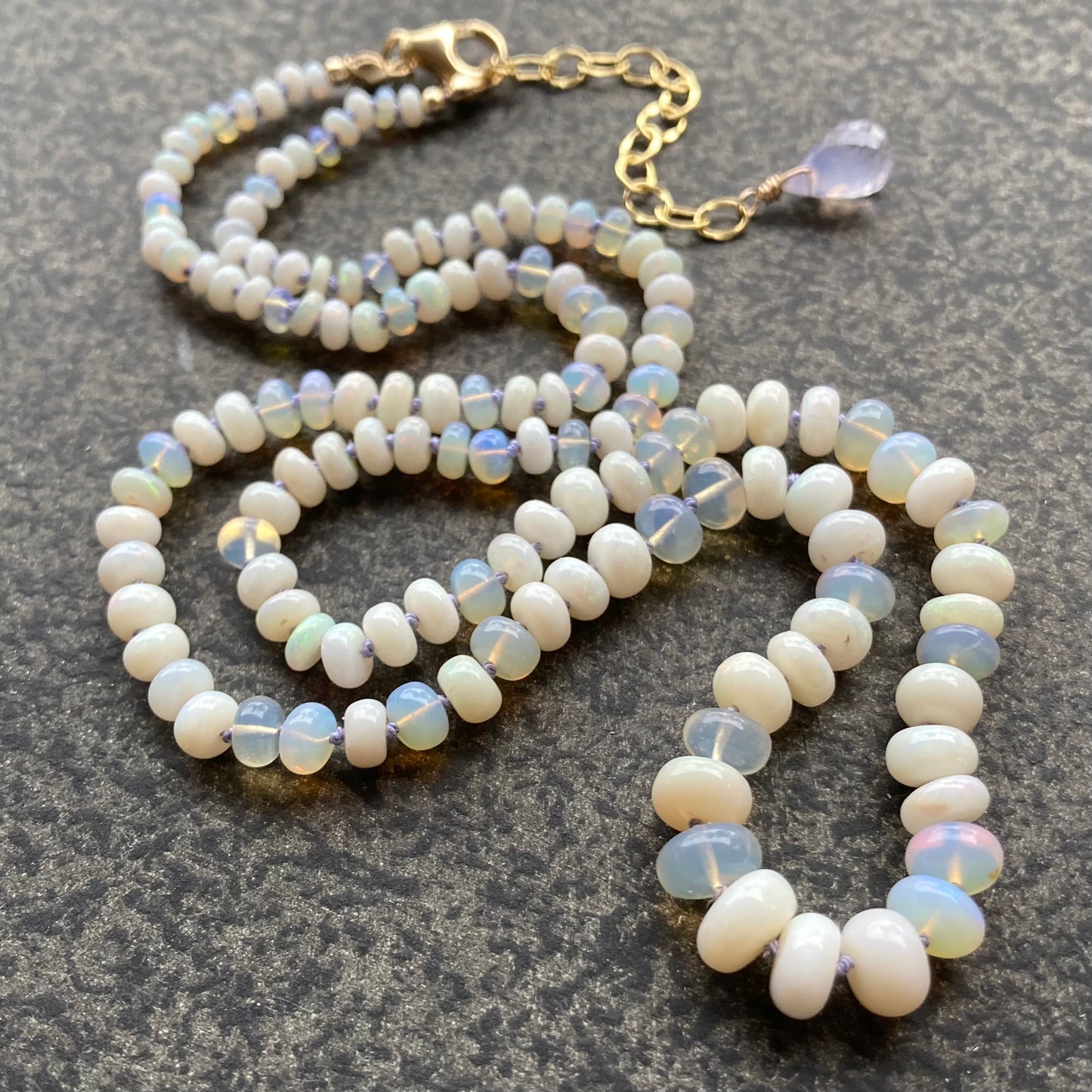 Australian Opal Hand Knotted Lilac Silk Necklace