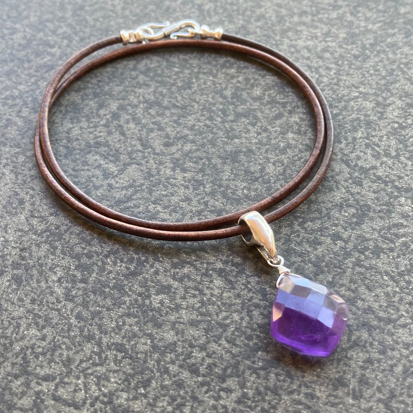 Amethyst & Sterling Silver Leather Choker