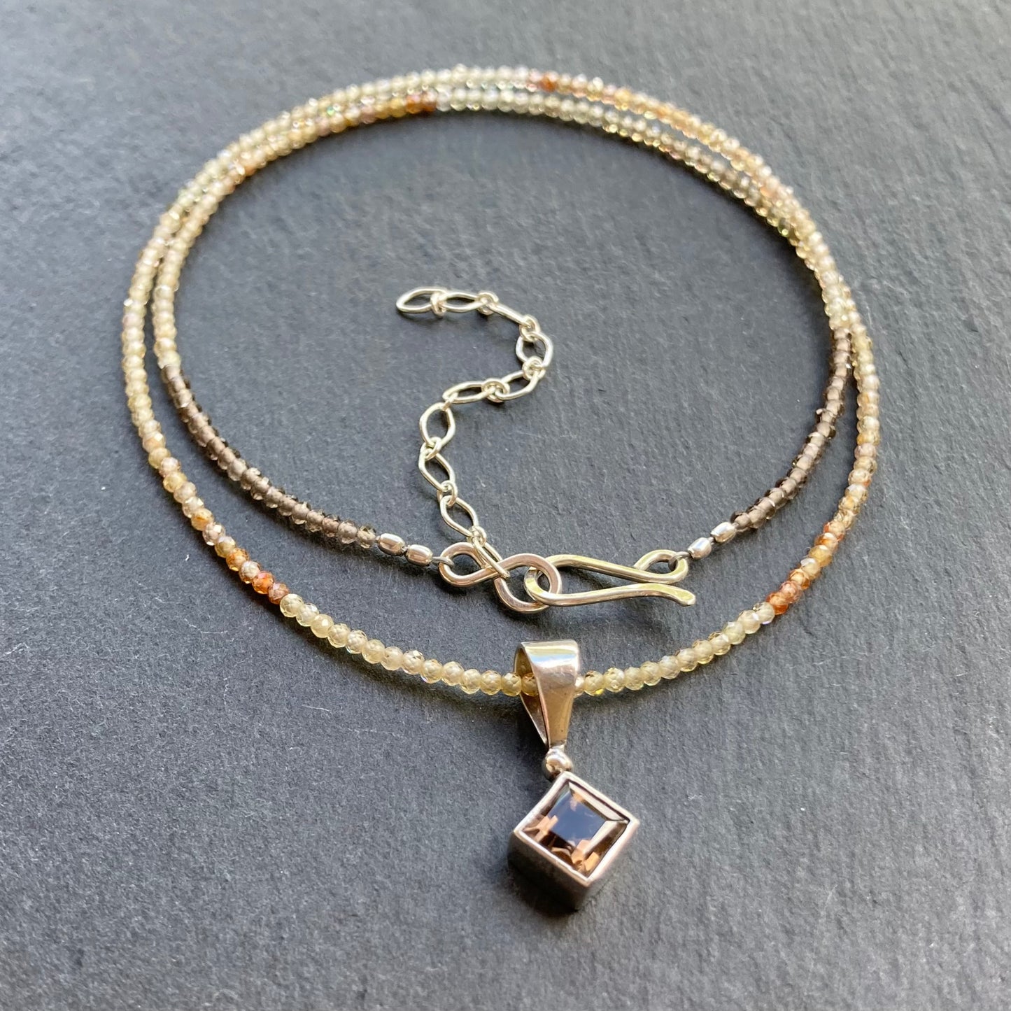 Natural Zircon, Smoky Quartz & Sterling Silver Pendant Choker