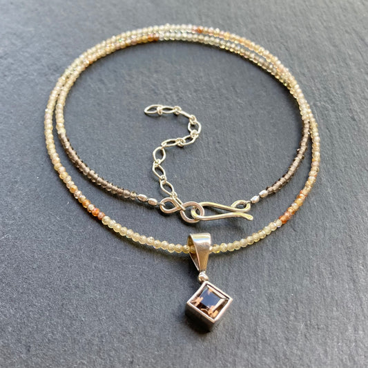 Natural Zircon, Smoky Quartz & Sterling Silver Pendant Choker