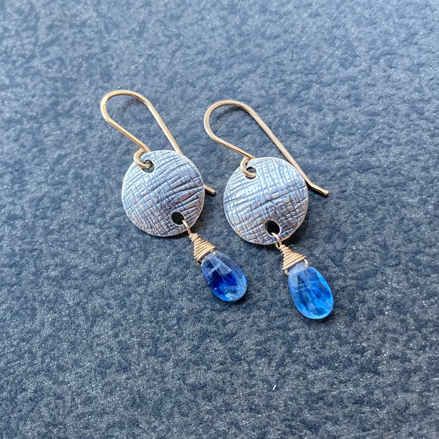 Blue Kyanite & Mixed Metal Coin Earrings