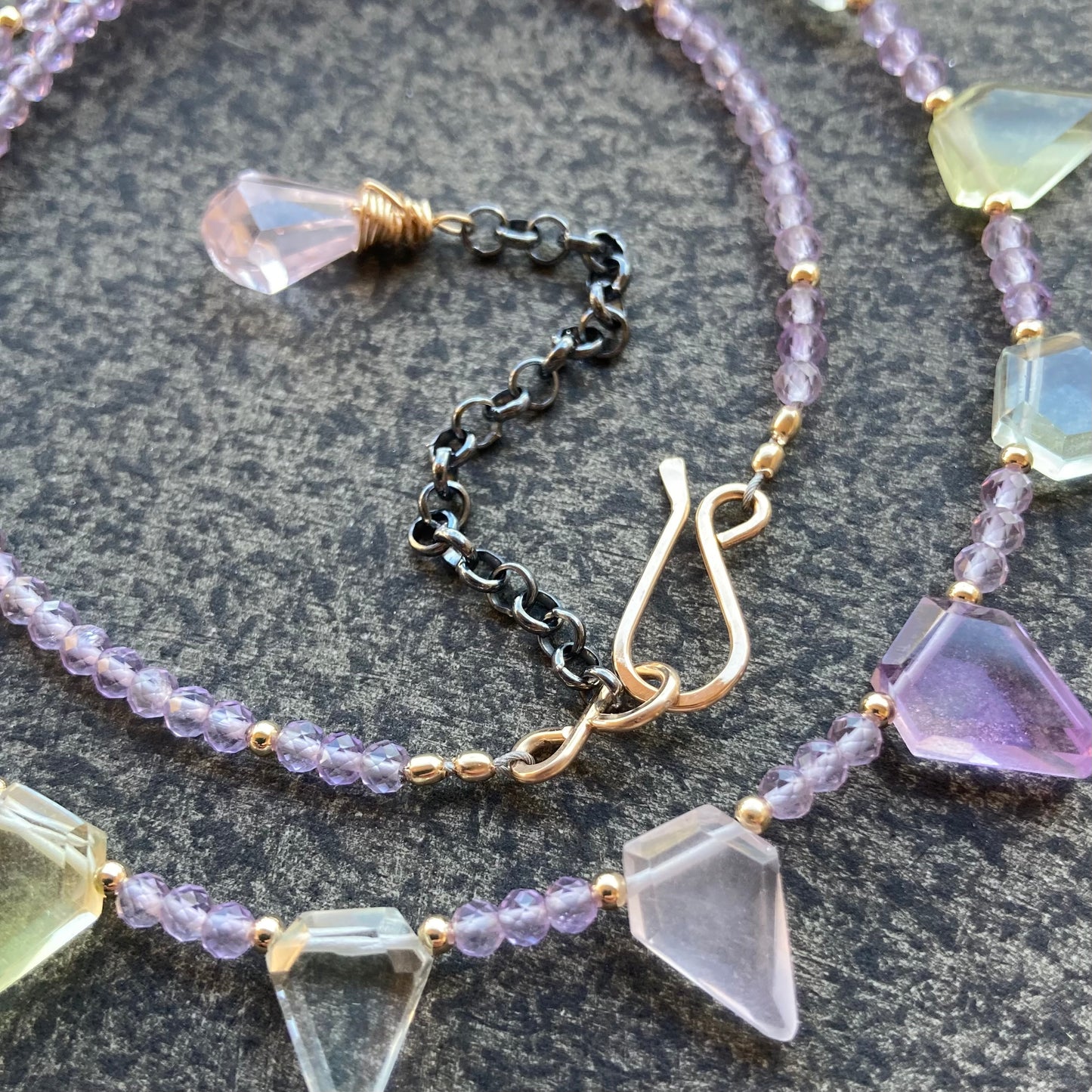 Pink Amethyst, Multi Gemstone & Mixed Metal Choker