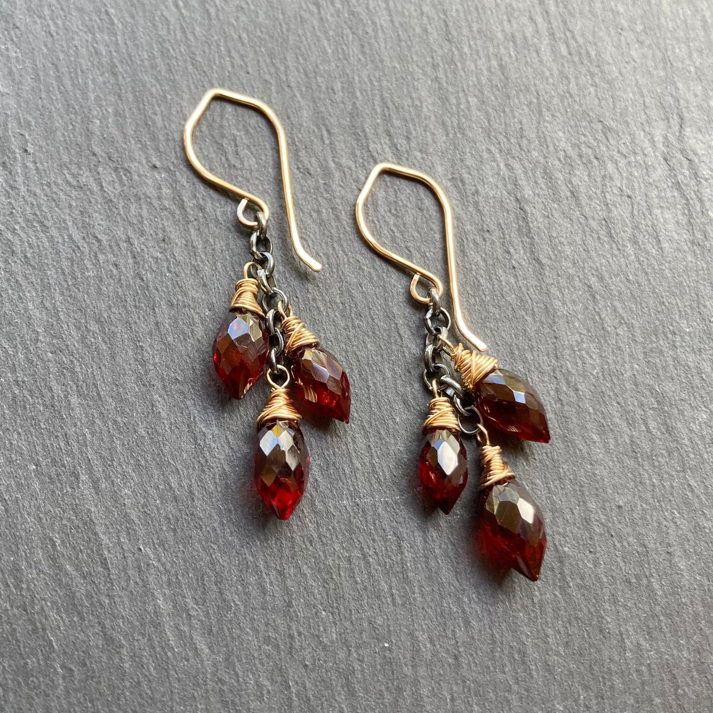 Mozambique Garnet & Mixed Metal Cascade Earrings
