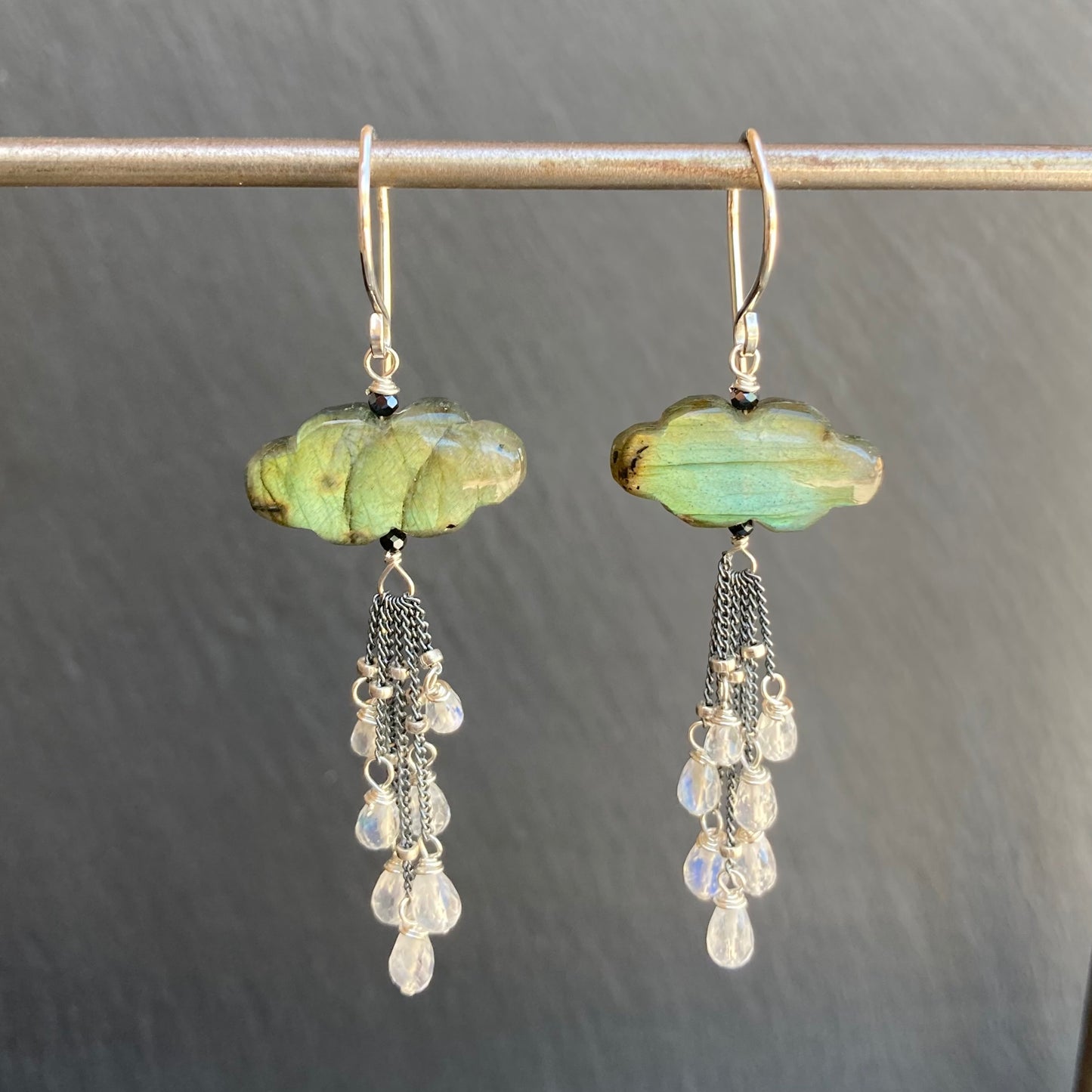 Labradorite, Rainbow Moonstone & Sterling Silver Storm Earrings