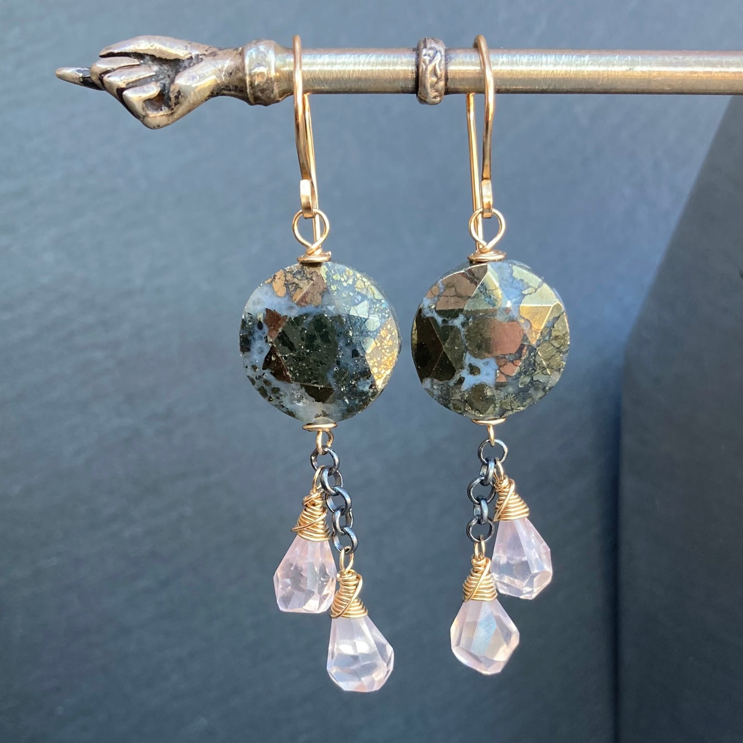 Nipomo Marcasite in Agate, Rose Quartz & Mixed Metal Earrings