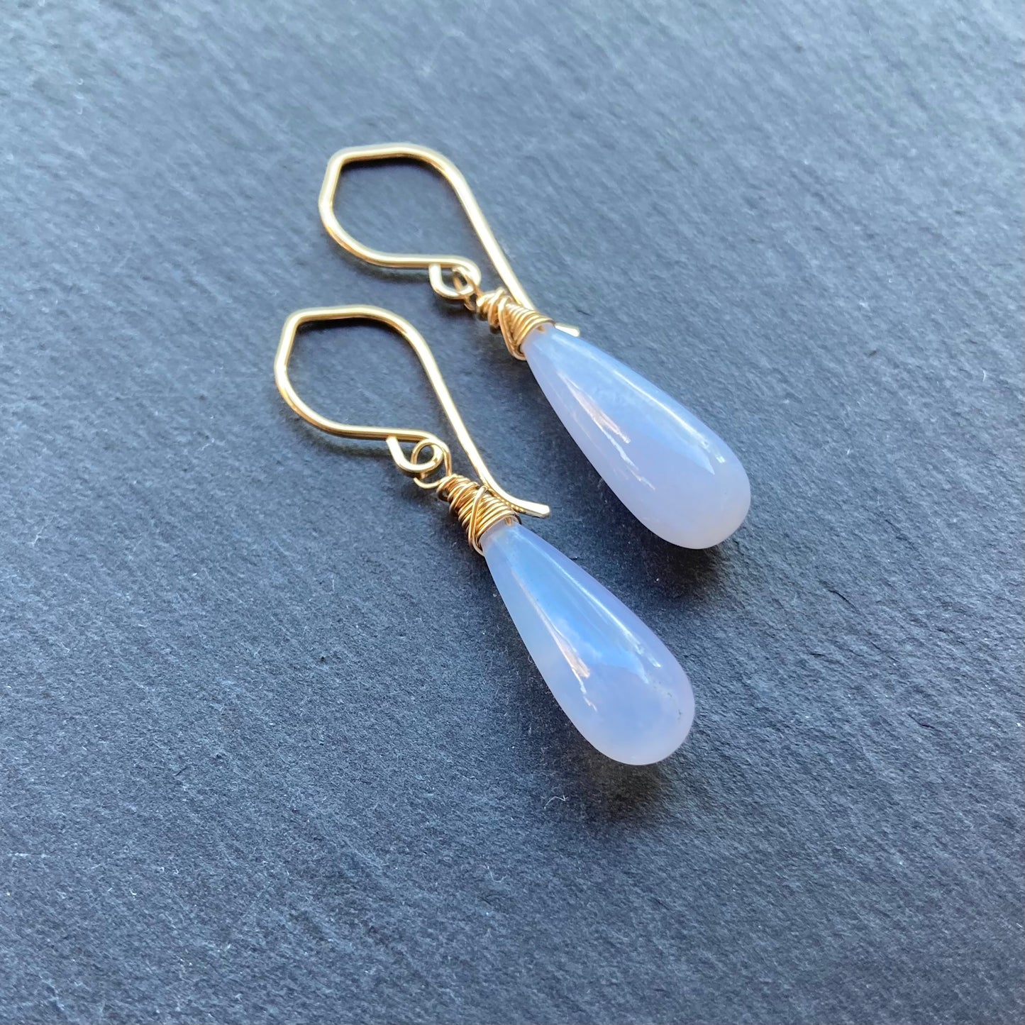 Blue Lace Agate & Gold Long Drop Earrings