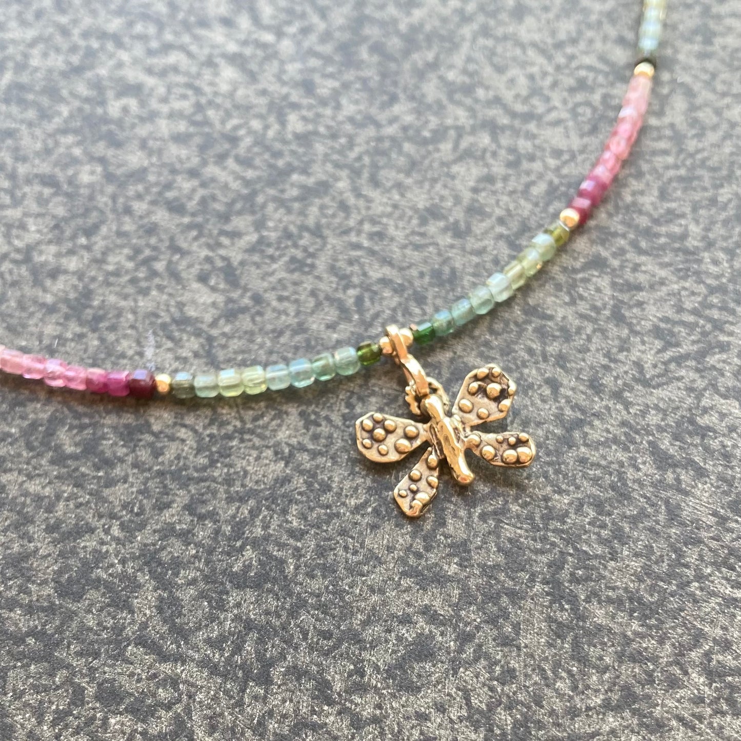 Multicolor Tourmaline, 14k Gold & Bronze Butterfly Necklace