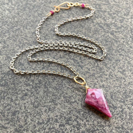 Natural Ruby & Mixed Metal Arrowhead Necklace