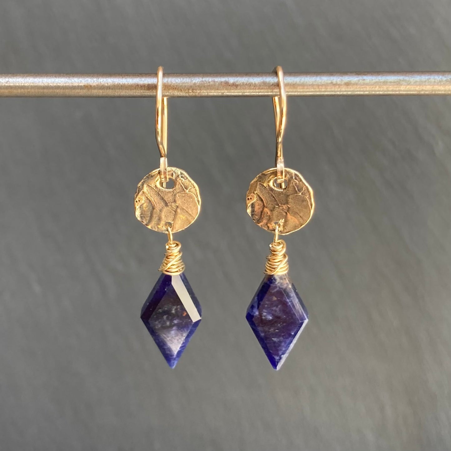 Sodalite, Gold & Bronze Coin Earrings