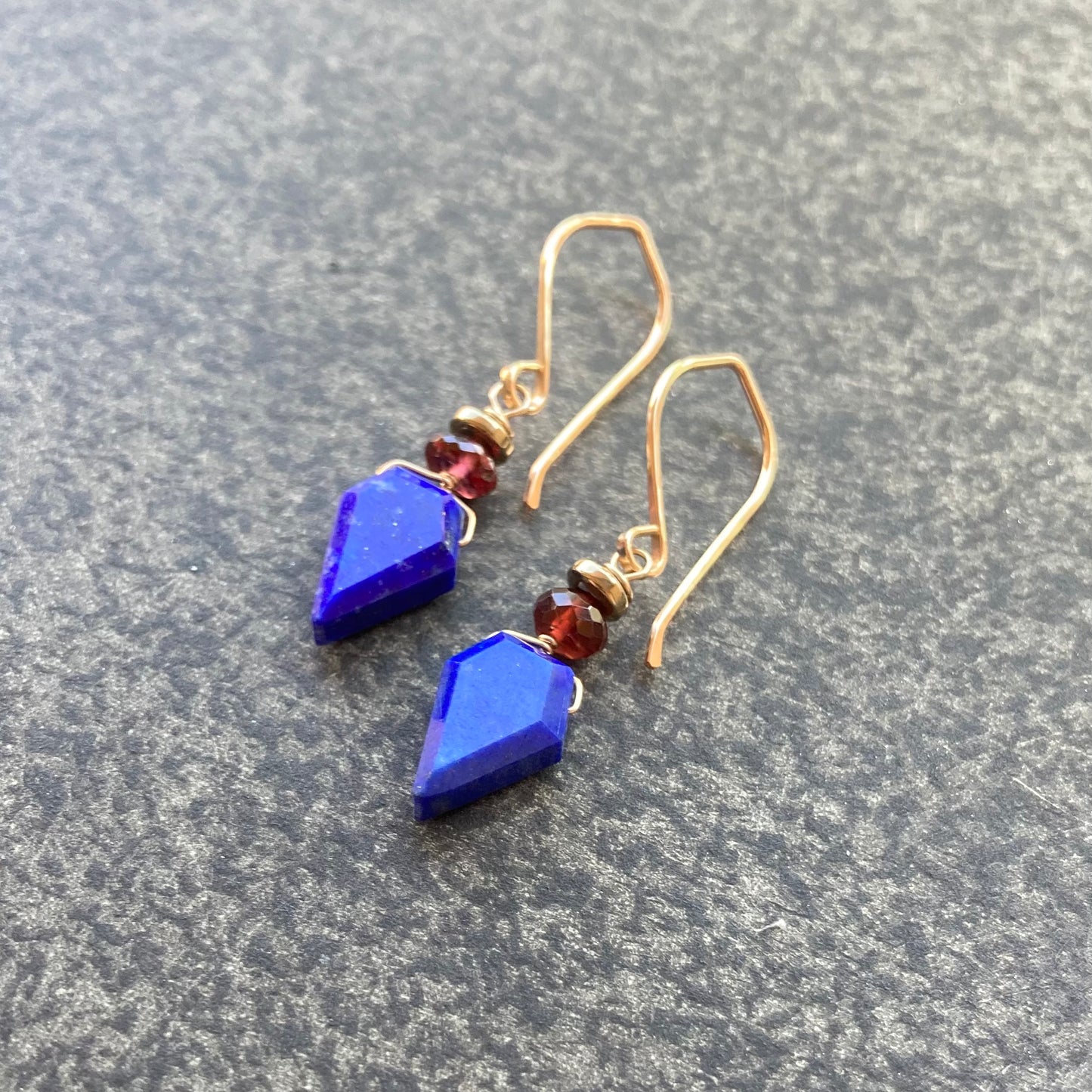 Lapis, Mozambique Garnet, Pyrite & Gold Earrings