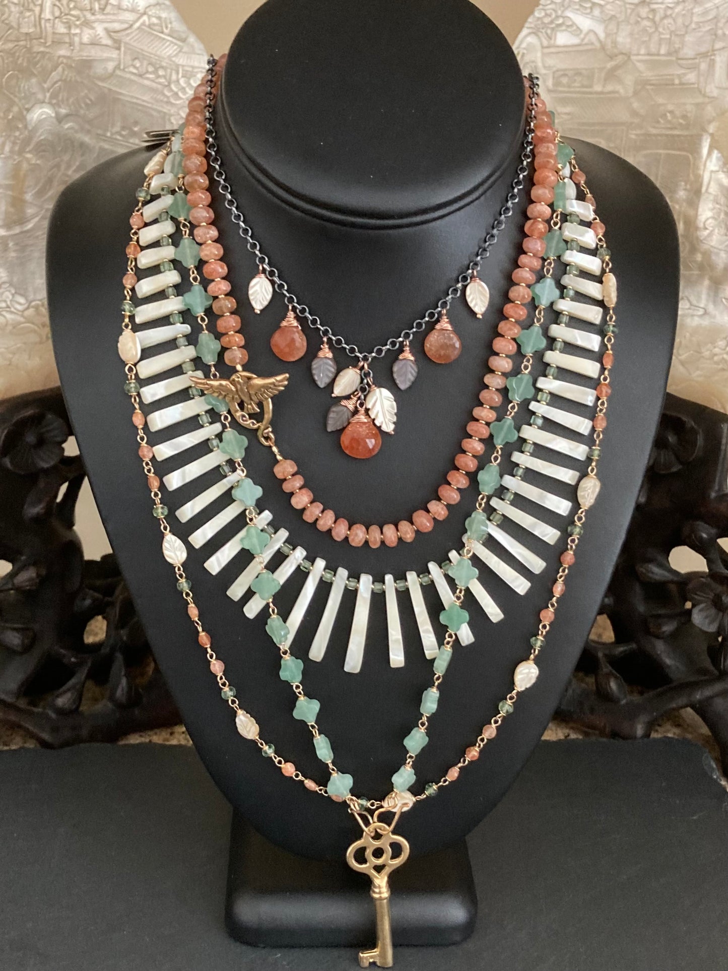 Sunstone & Mixed Metal Charm Choker