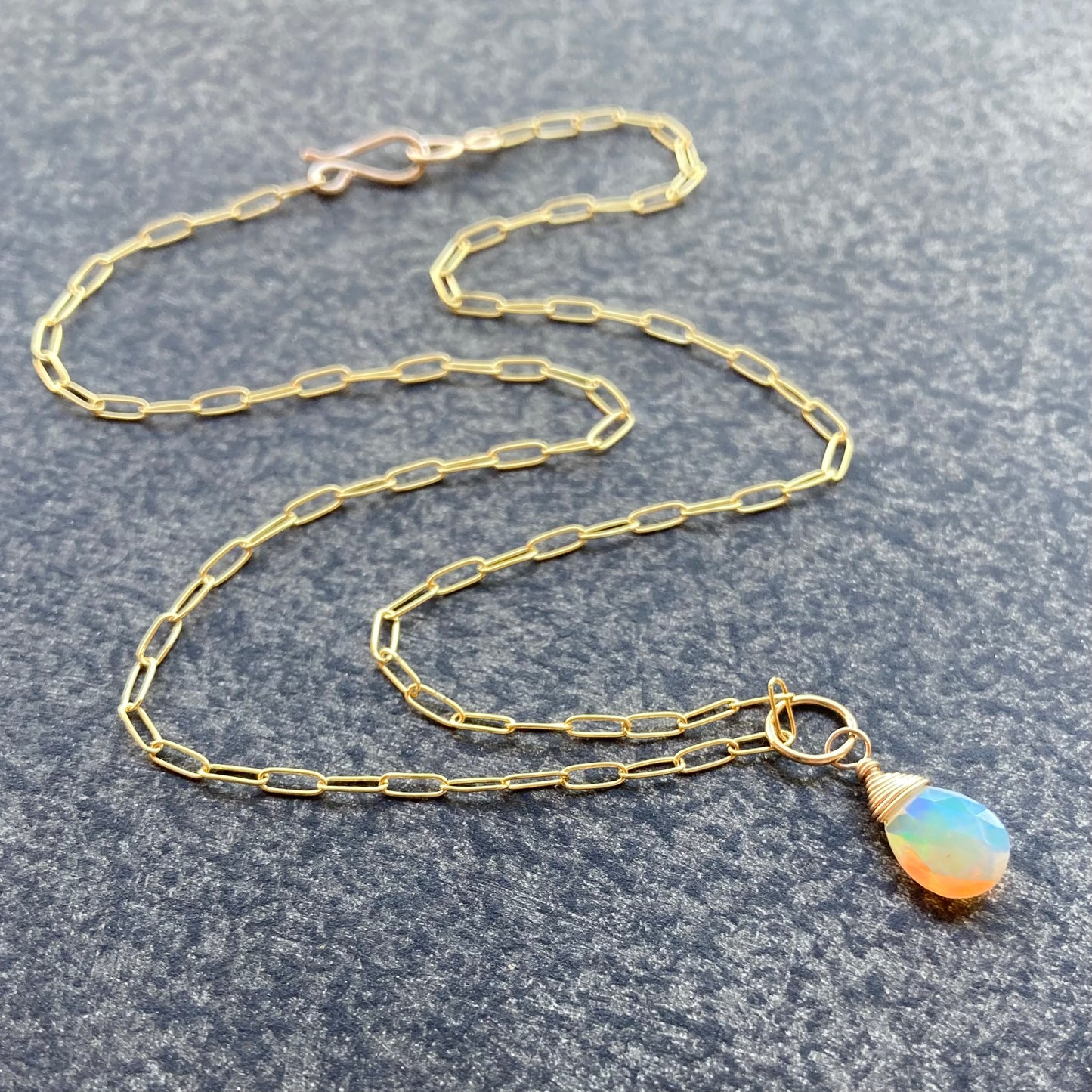 Ethiopian Opal & Gold Pendant Necklace 16”