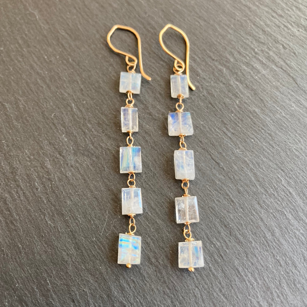 Rainbow Moonstone & Gold Earrings