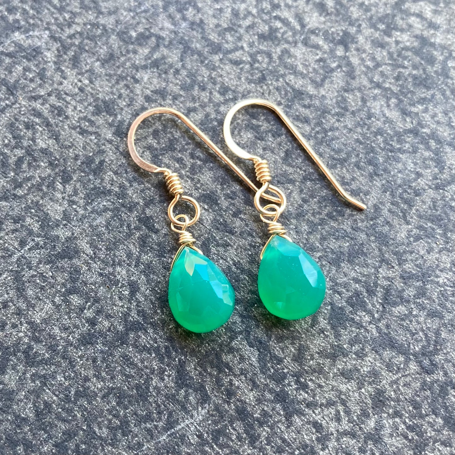 Green Onyx & Gold Earrings