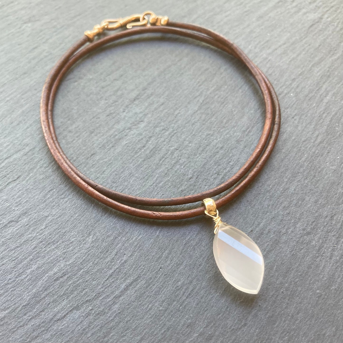 Rose Quartz & Bronze Leather Choker
