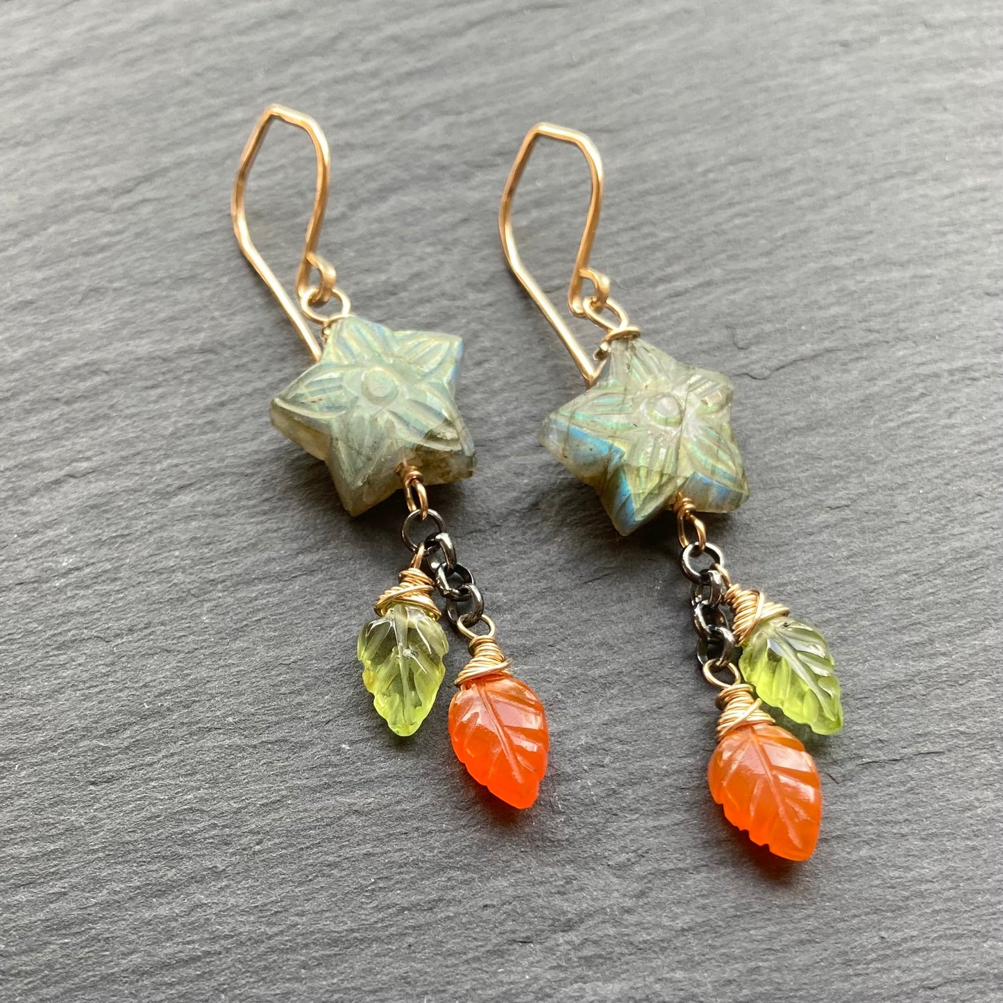 Labradorite & Mixed Metal Star Flower Earrings