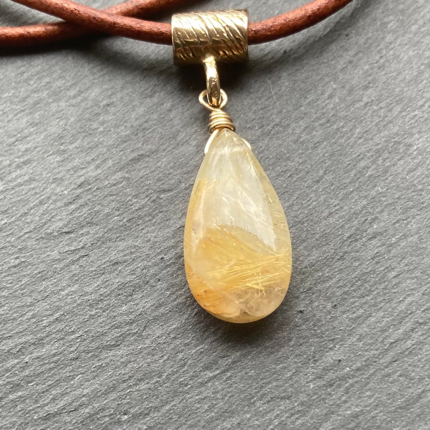 Golden Rutilated Quartz & Bronze Leather Choker