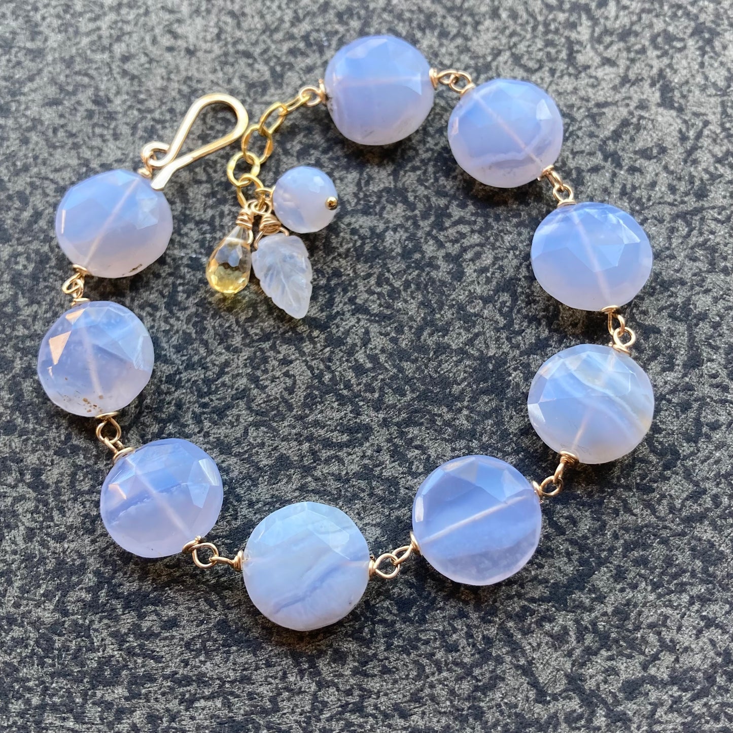 Blue Lace Agate & Gold Multi Gem Charm Bracelet