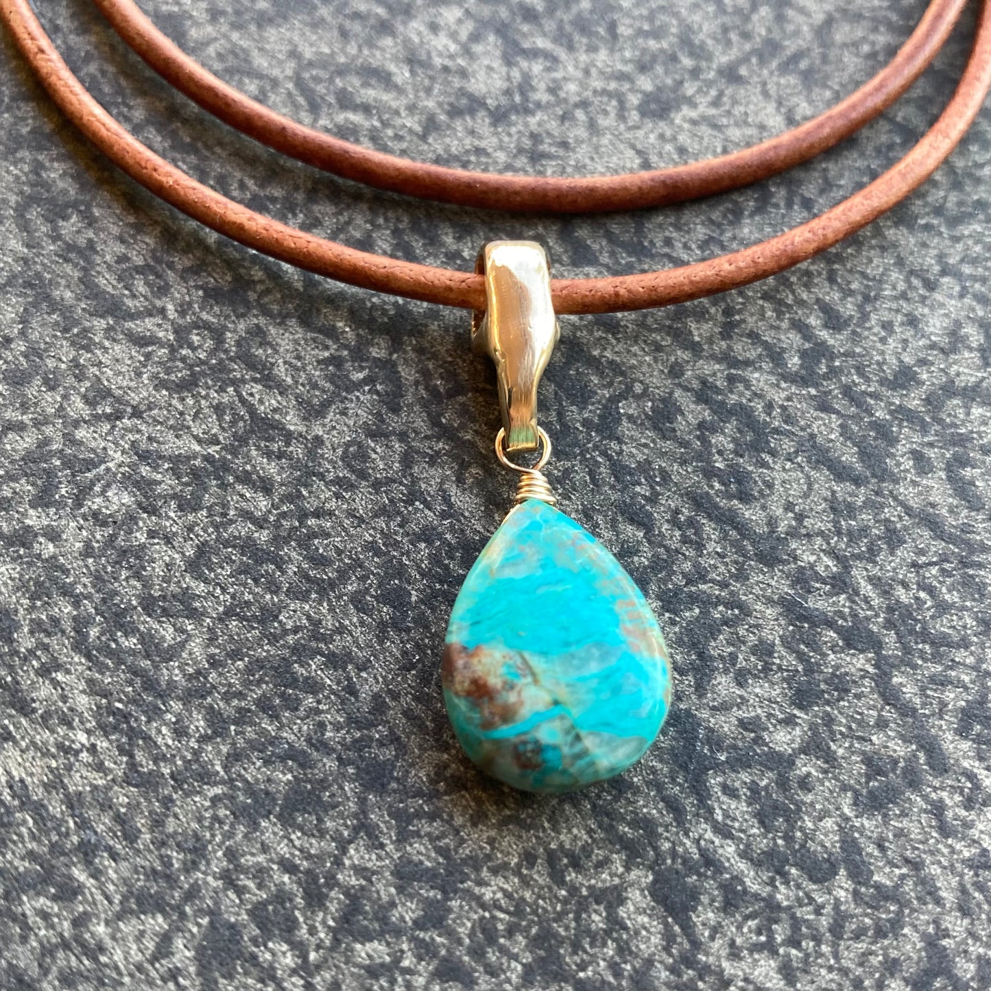 Chrysocolla & Bronze Leather Choker