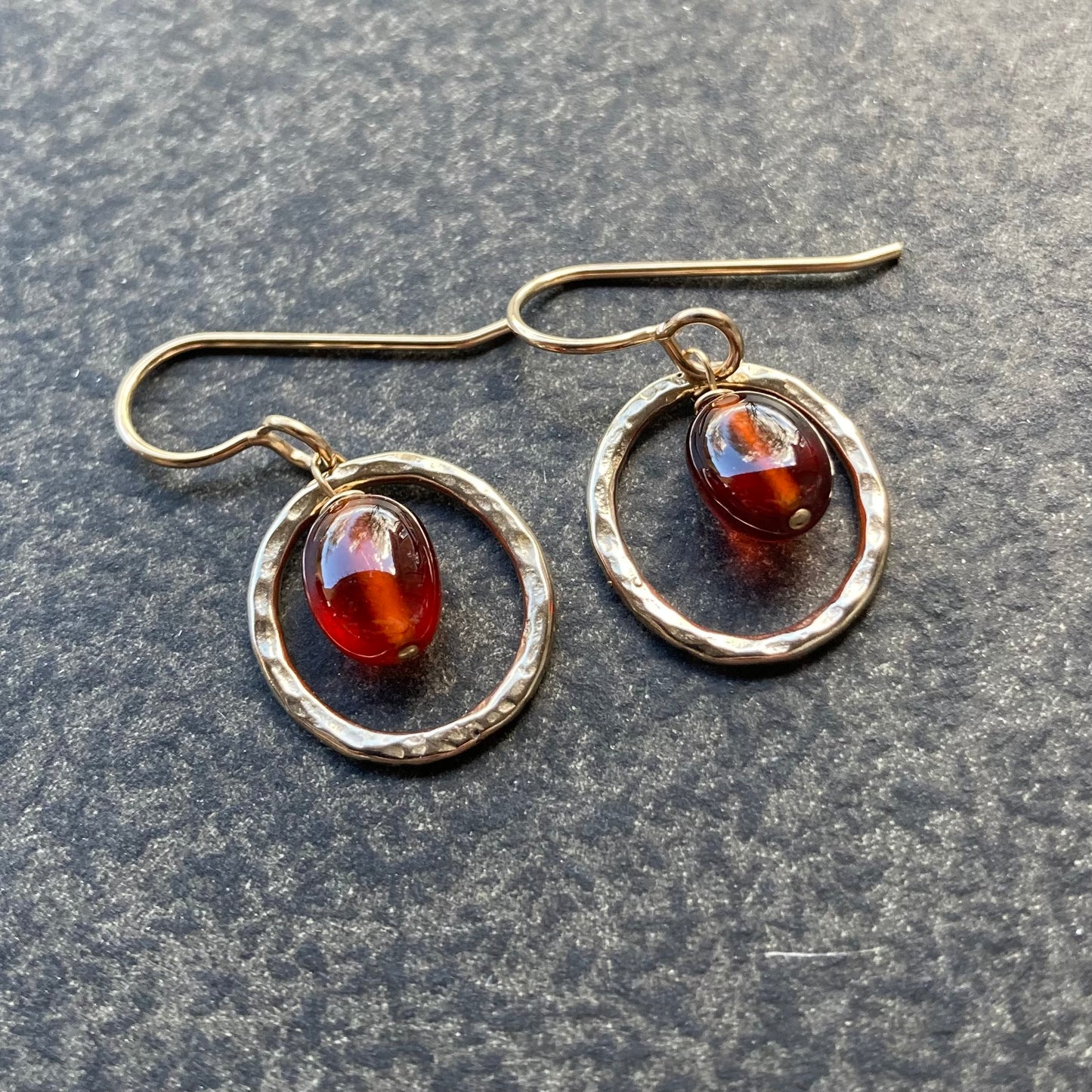 Hessonite, 14k Gold & Bronze Hoops