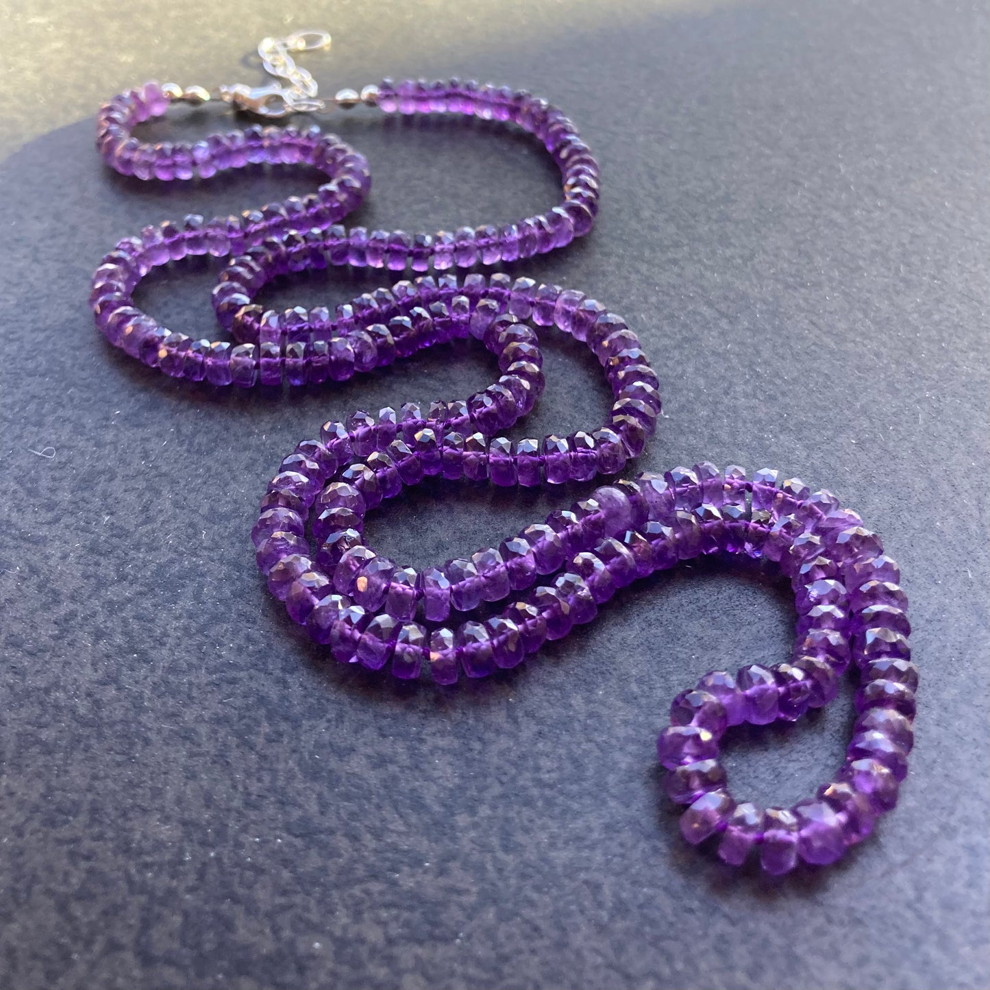 Amethyst Long Hand Knotted Silk Necklace