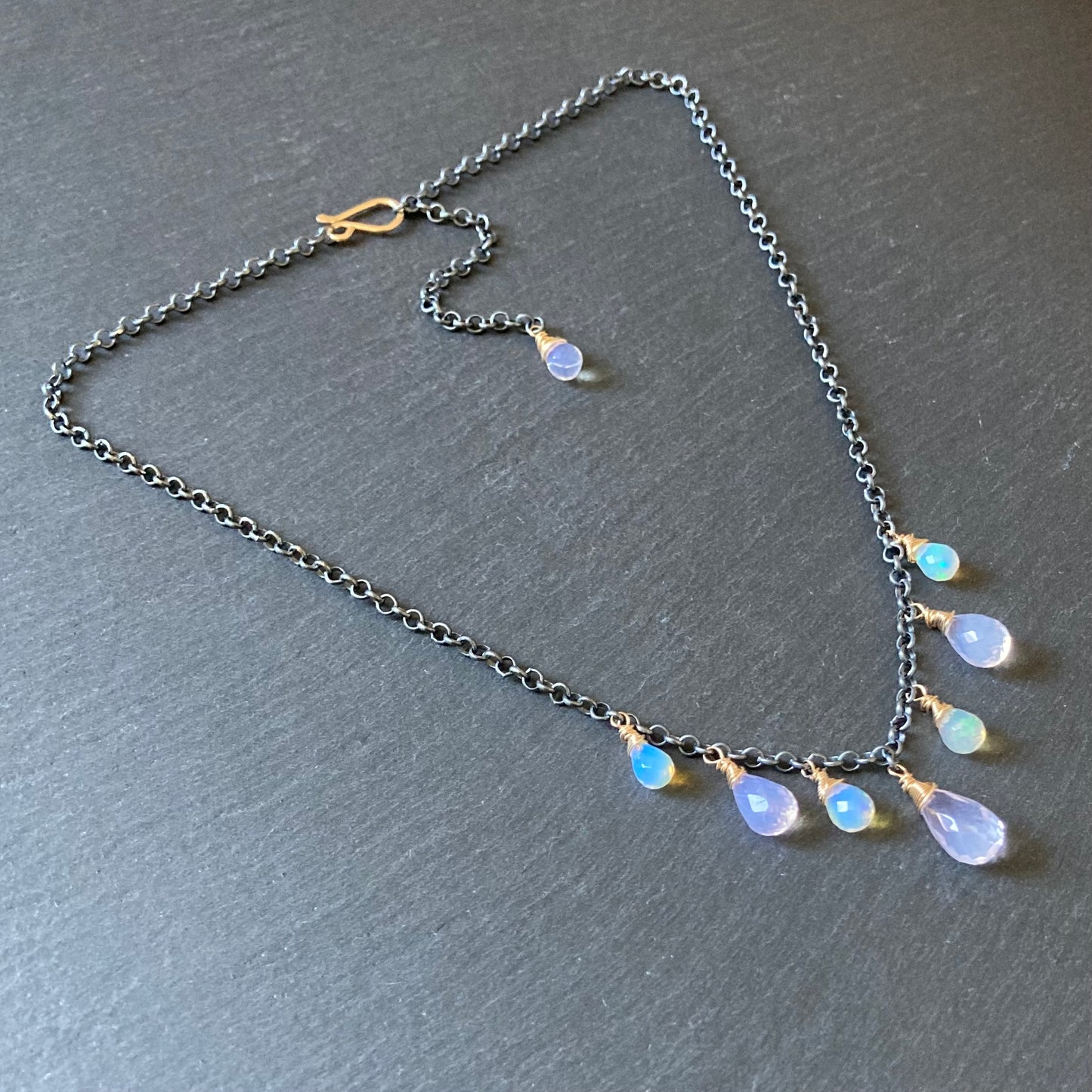 Scorolite, Ethiopian Opal & Mixed Metal Charm Choker