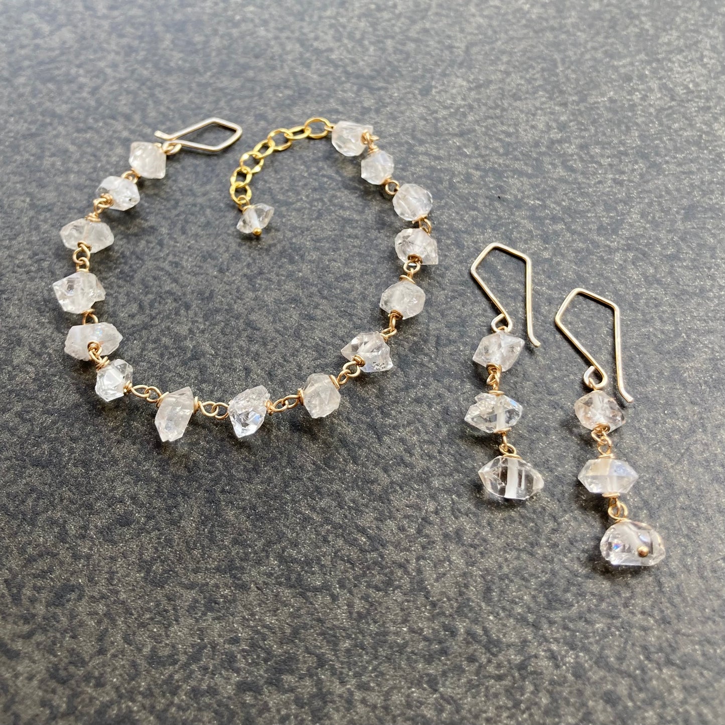 Raw Herkimer Diamond & Gold Earrings