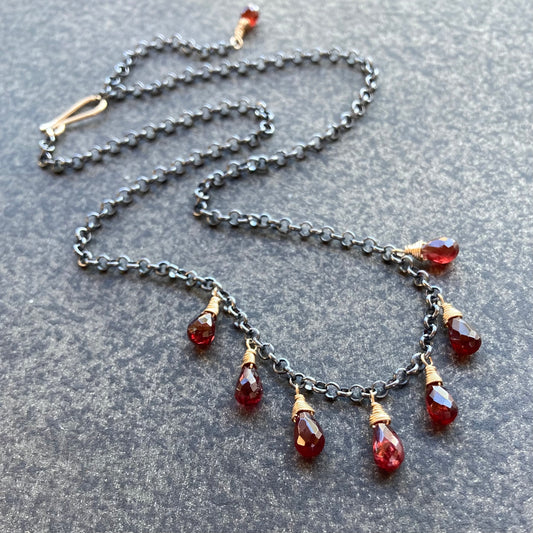 Mozambique Garnet & Mixed Metal Charm Choker