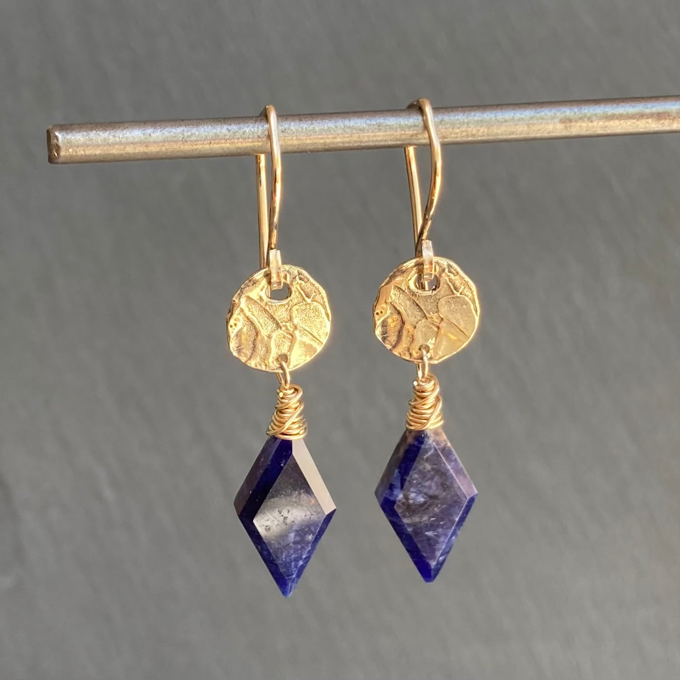 Sodalite, Gold & Bronze Coin Earrings