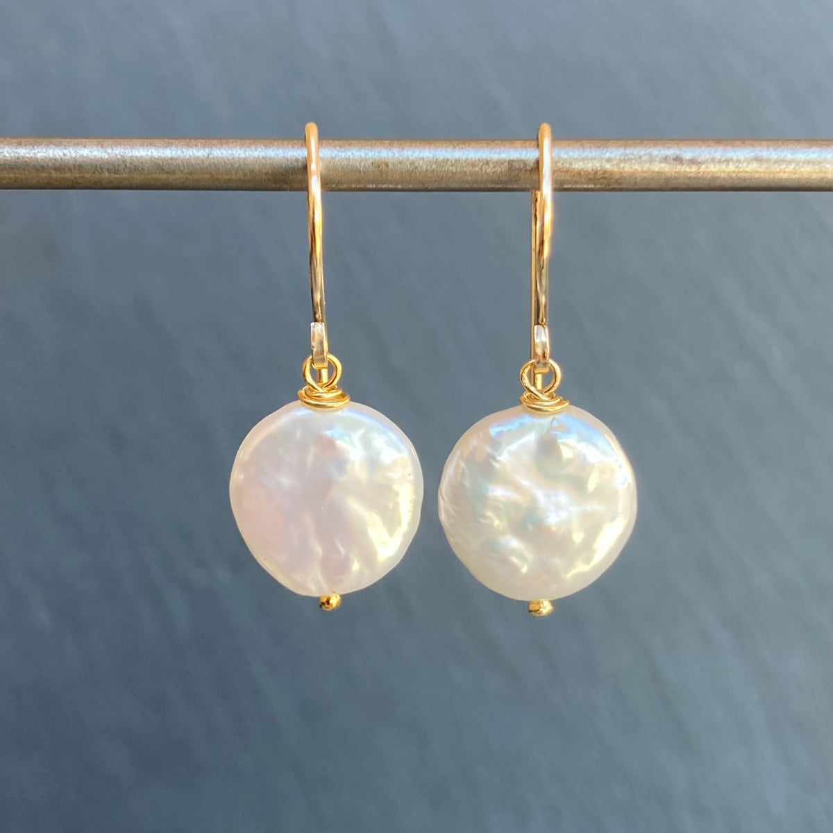 Freshwater Coin Pearl & Gold Earrings