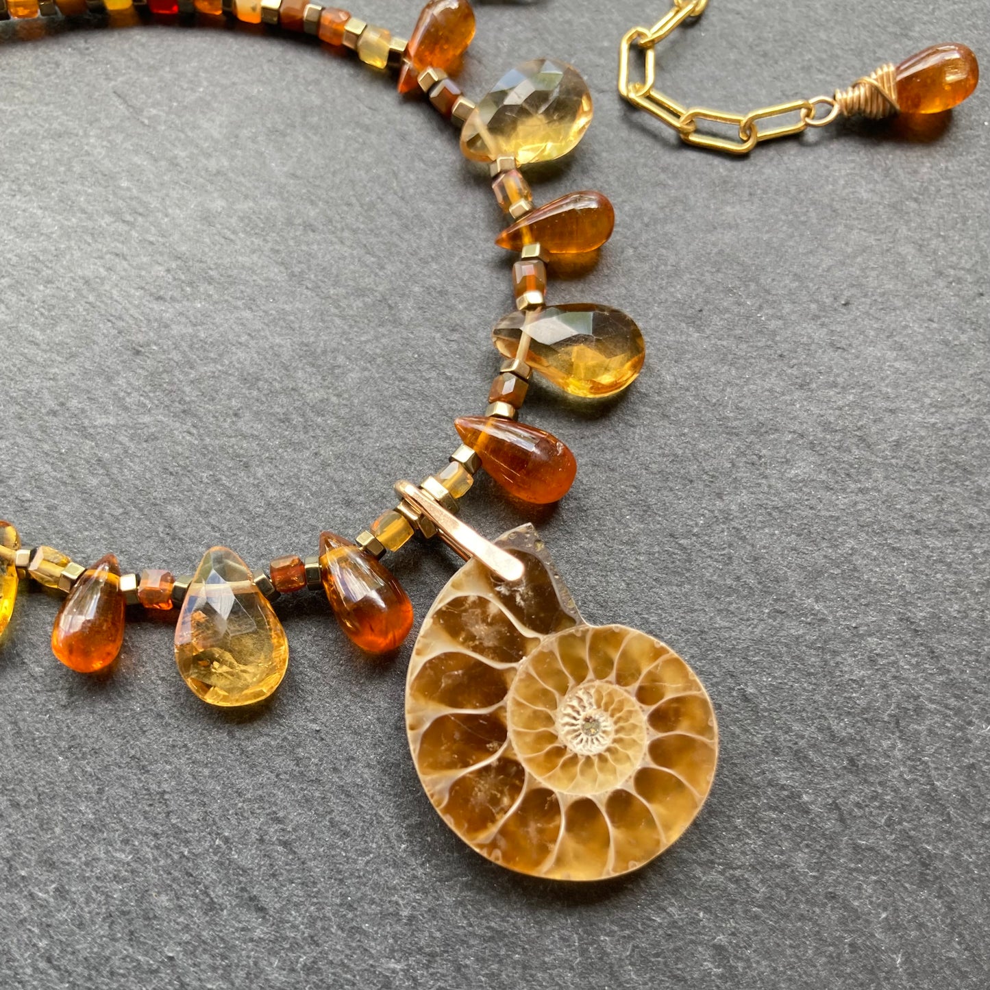 Australian Fire Opal & Ammonite Charm Choker