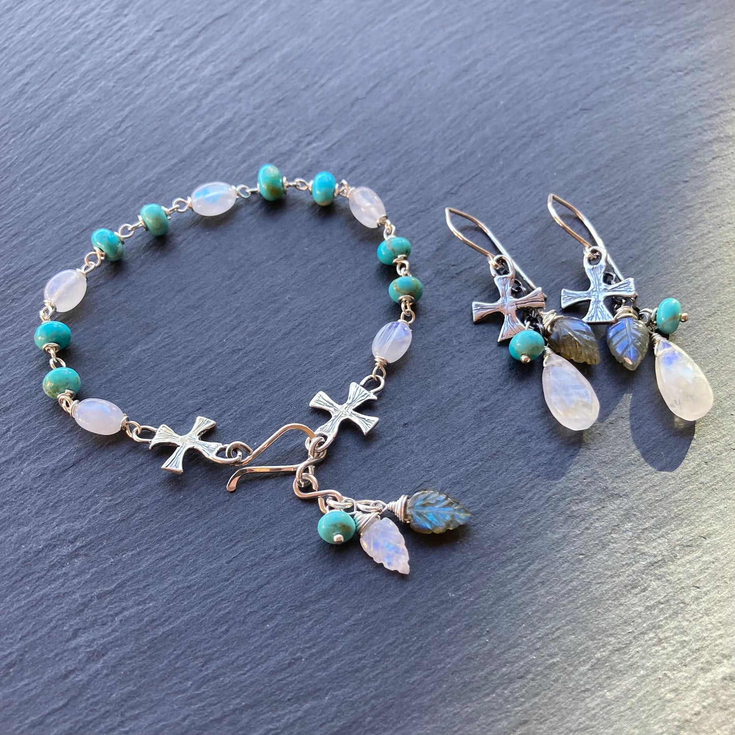 Multi Gemstone & Sterling Silver Pattée Cross Cascade Earrings