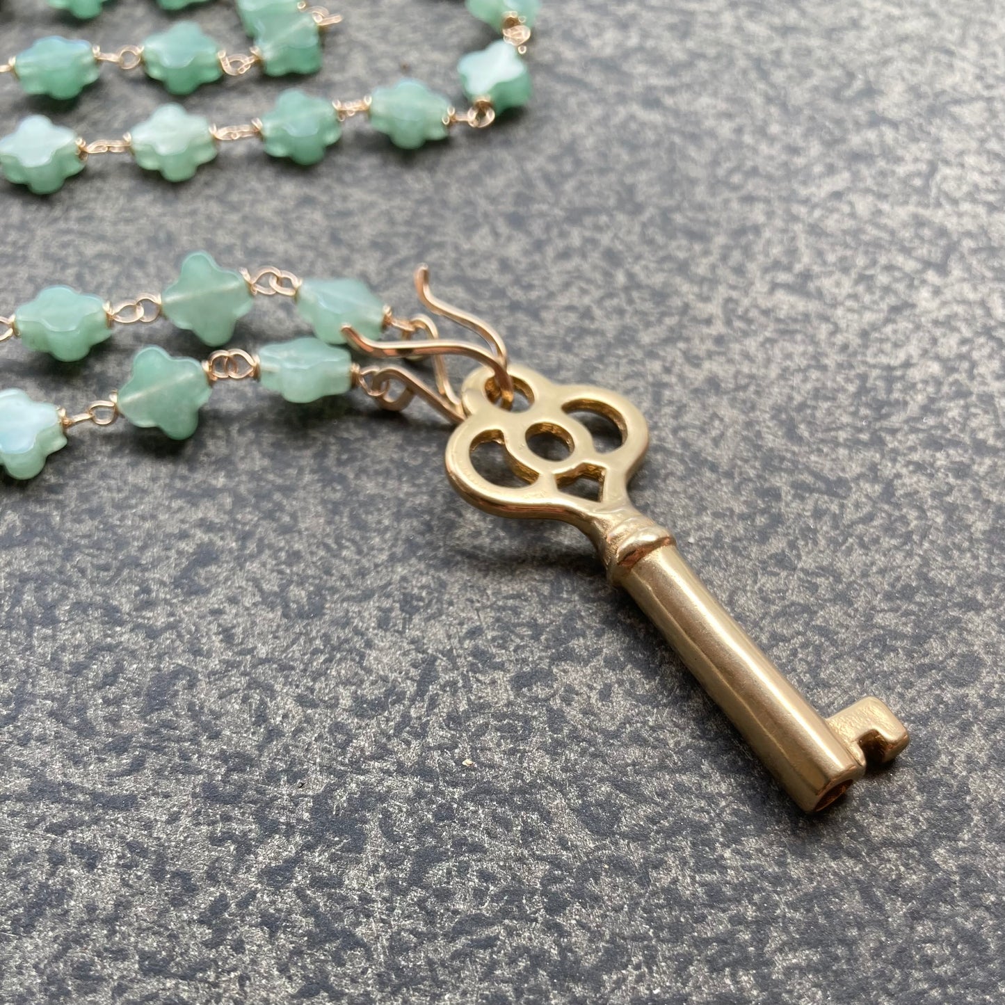 Aventurine, Gold & Bronze Key to Good Fortune Convertible Pendant Necklace